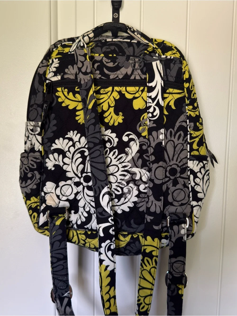 Vera Bradley Quilted Baroque Floral Small Backpack in Yellow, Black & Gray